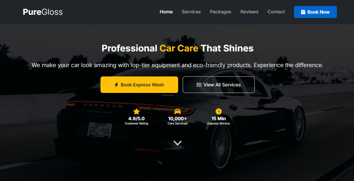 PureGloss Car Wash Website